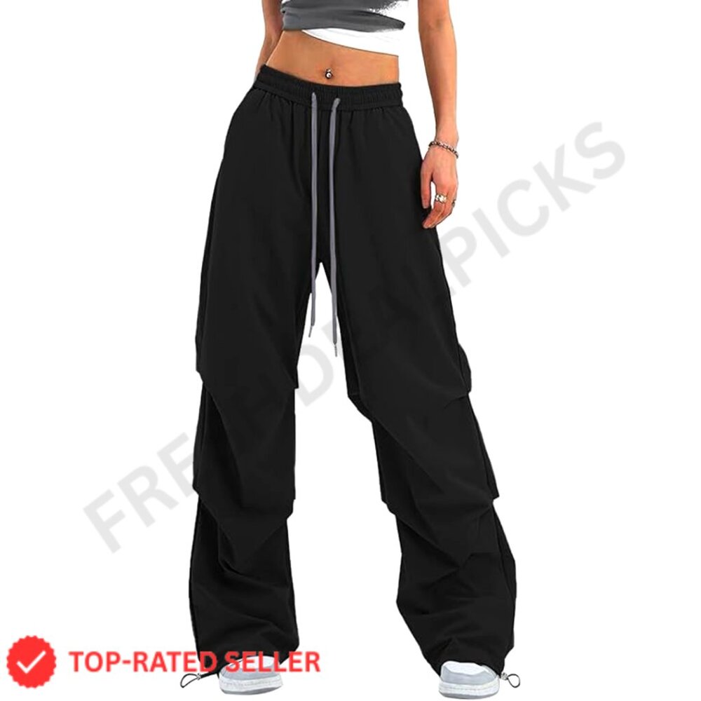 Y2K Parachute Pants Wide Leg Baggy Track Pants Adjustable Drawstring Casual